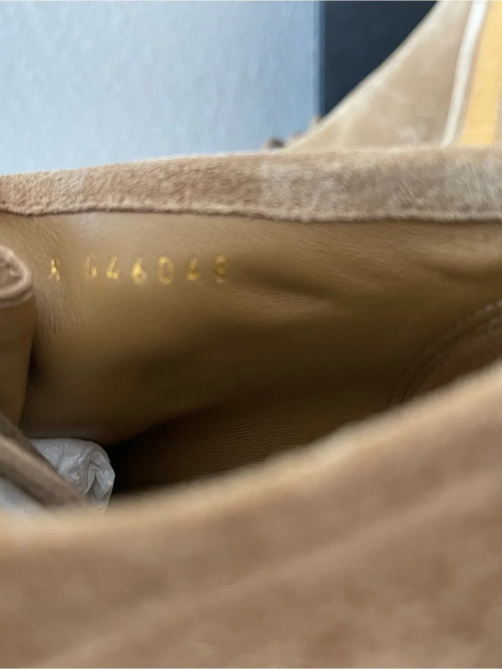 CHANEL Tan Suede Wedge Ankle Booties with Gold Logo